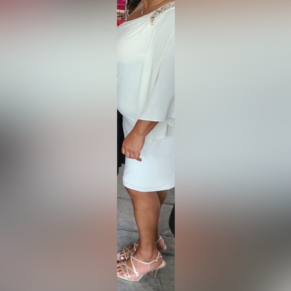 EUC Elegant cream silver sequence off the shoulder dress size 14 - Picture 7 of 8